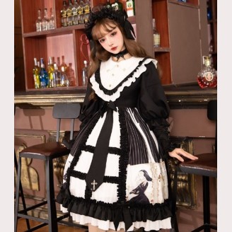 Dark Goldenrod Song Gothic Style Lolita Dress OP + Accessories Set by YingLuoFu (SF36)